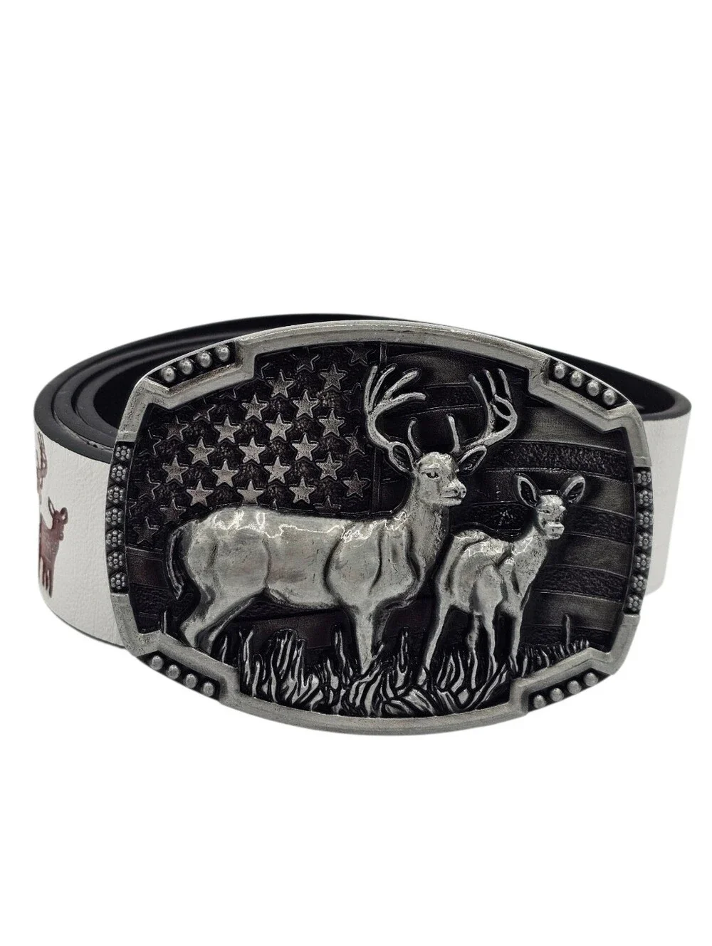 Women's White & Silver Tone Deer Belt